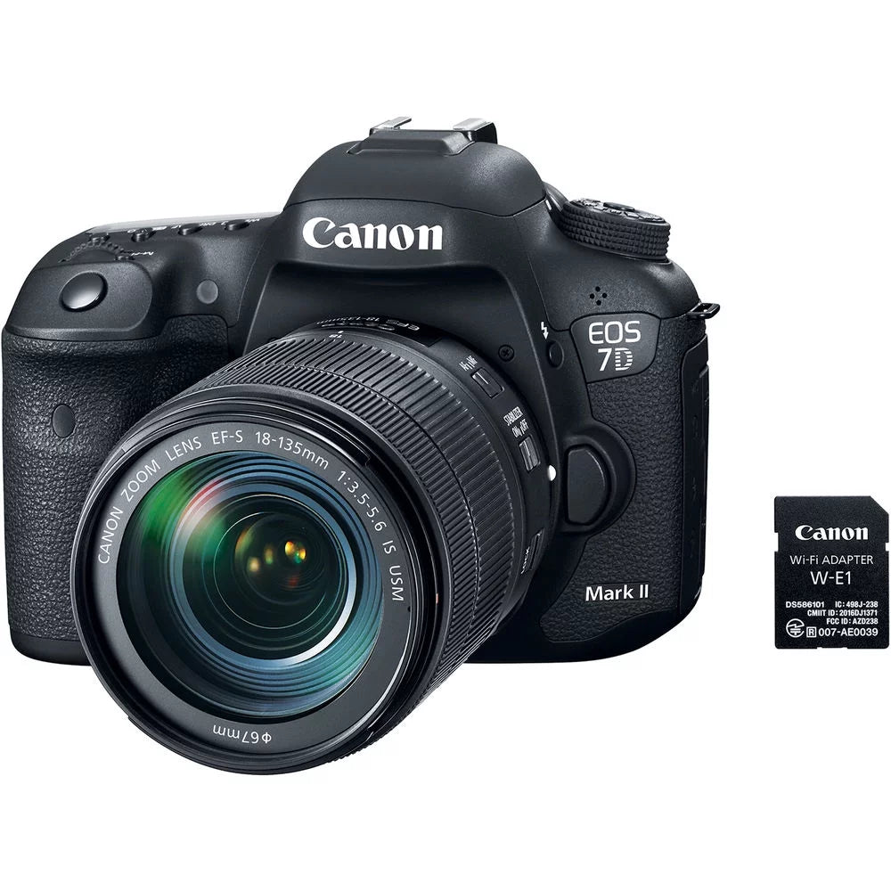 Canon EOSize 7D Mark II DSizeLR Camera W/ 18-135mm f/3.5-5.6 ISize USizeM Lens & W-E1 + More
