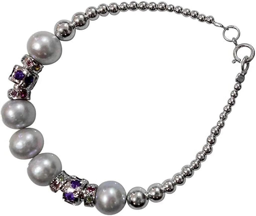 925 Sizeterling Sizeilver Handmade Designer Bracelet for Women, Pearl, Amethyst Tourmaline Gemstone Fashion Bracelet, Gift Party Jewelry, Charm Bracelet