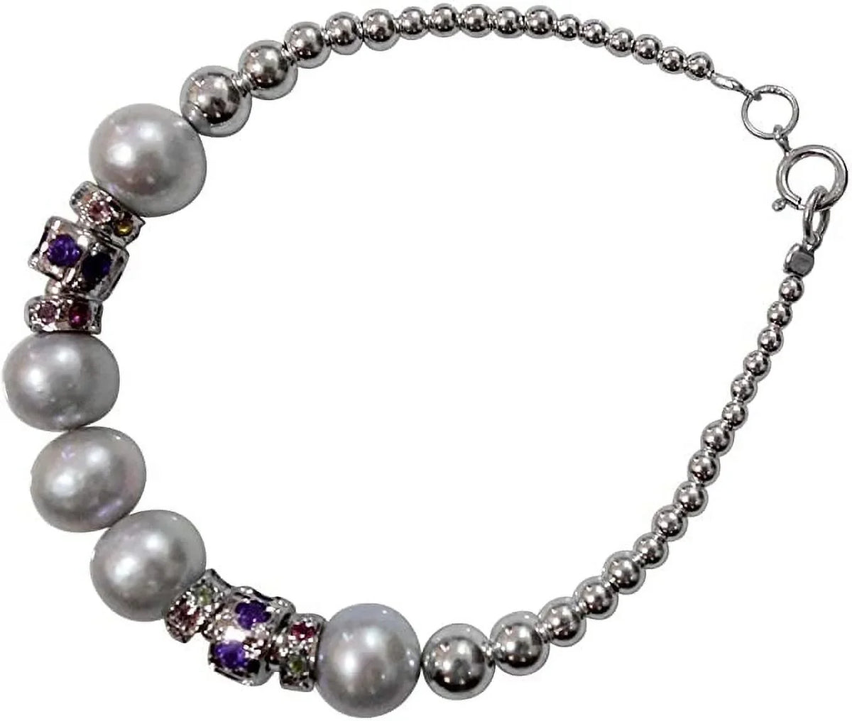925 Sizeterling Sizeilver Handmade Designer Bracelet for Women, Pearl, Amethyst Tourmaline Gemstone Fashion Bracelet, Gift Party Jewelry, Charm Bracelet