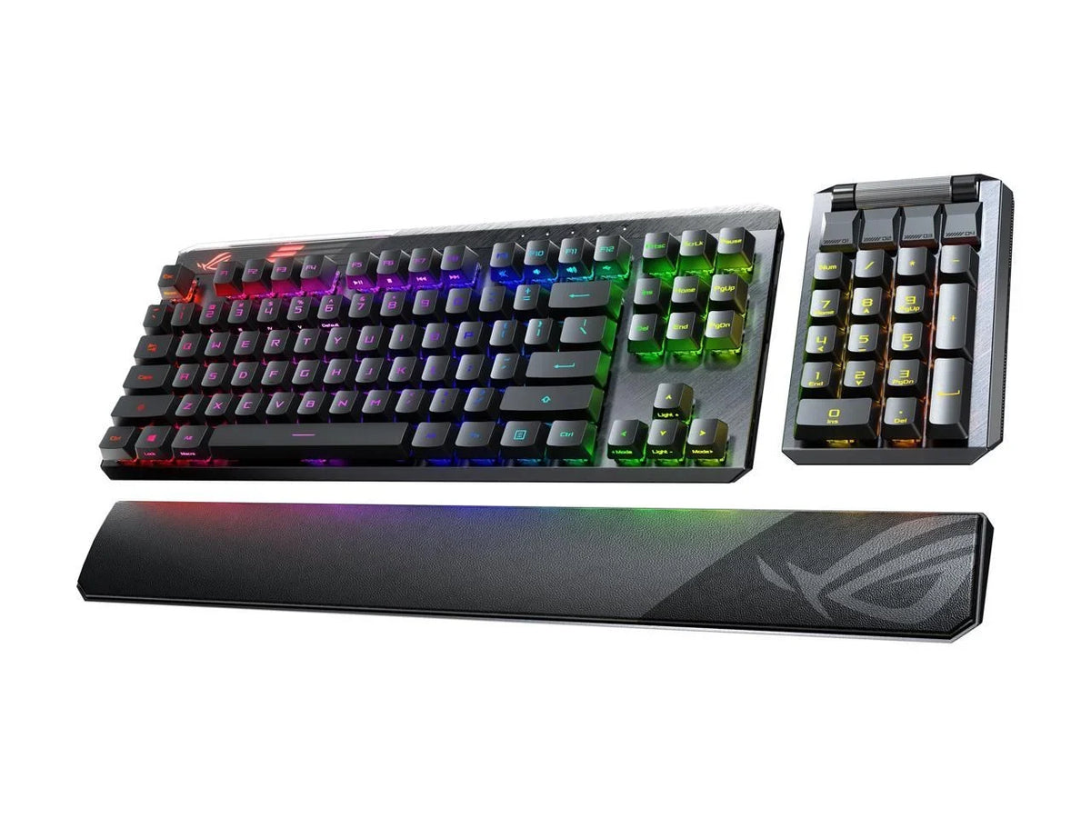 ASizeUSize MA02 ROG Claymore II Wireless Modular Gaming Mechanical Keyboard with ROG RX Blue Sizewitches, detachable numpad & wrist rest