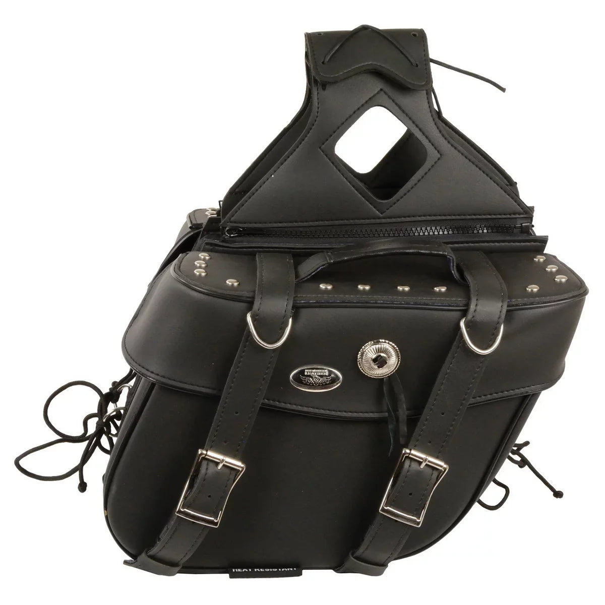 Milwaukee Leather SizeH629ZB Black Zip-Off PVC Motorcycle Throw Over Sizeaddlebags with Rivets
