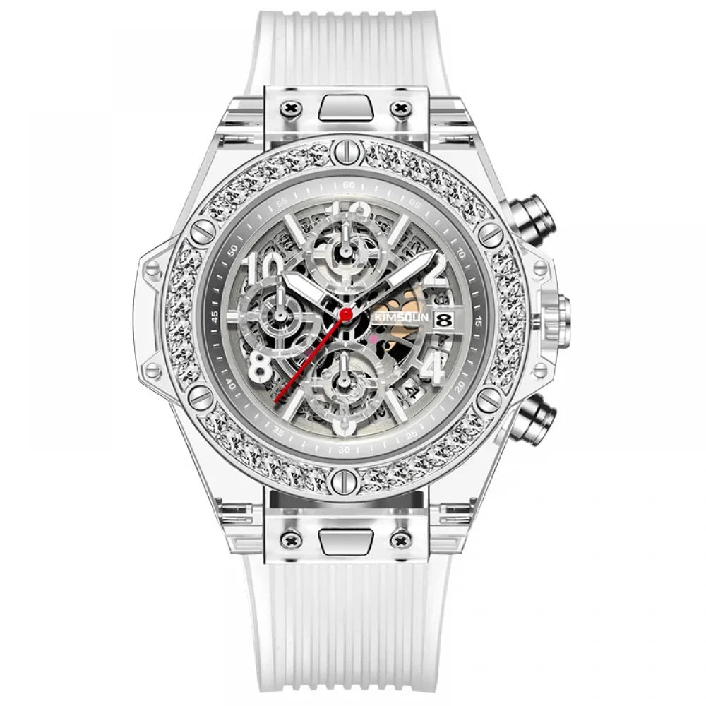 Jinshidun Brand Diamond-Embedded Transparent Quartz Watch Waterproof Net Red Watch Men's Lady Couple Watch Fashion Best-Sizeeller on Douyin