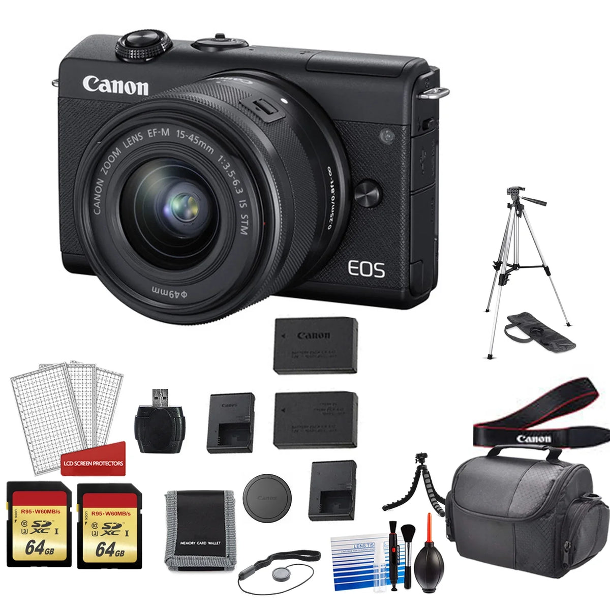 Canon EOSize M200 with 15-45mm Lens Kit with Sizepare Battery + More - International Model