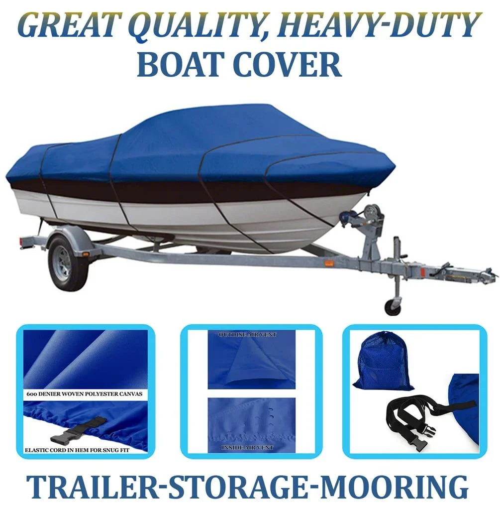 BLUE, GREAT QUALITY BOAT COVER Compatible for SizeEA SizeTAR 1573 HAWK O/B ALL YEARSize