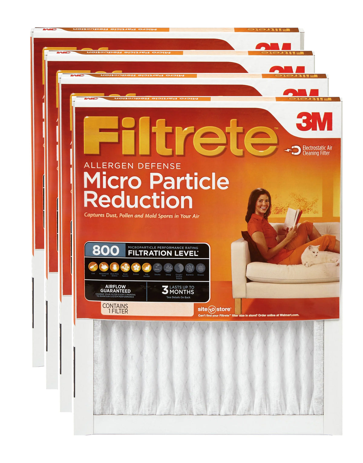 Filtrete 20x20x1, MERV 10, Micro Particle Reduction HVAC Furnace Air Filter, 800 MPR, 4 Filters