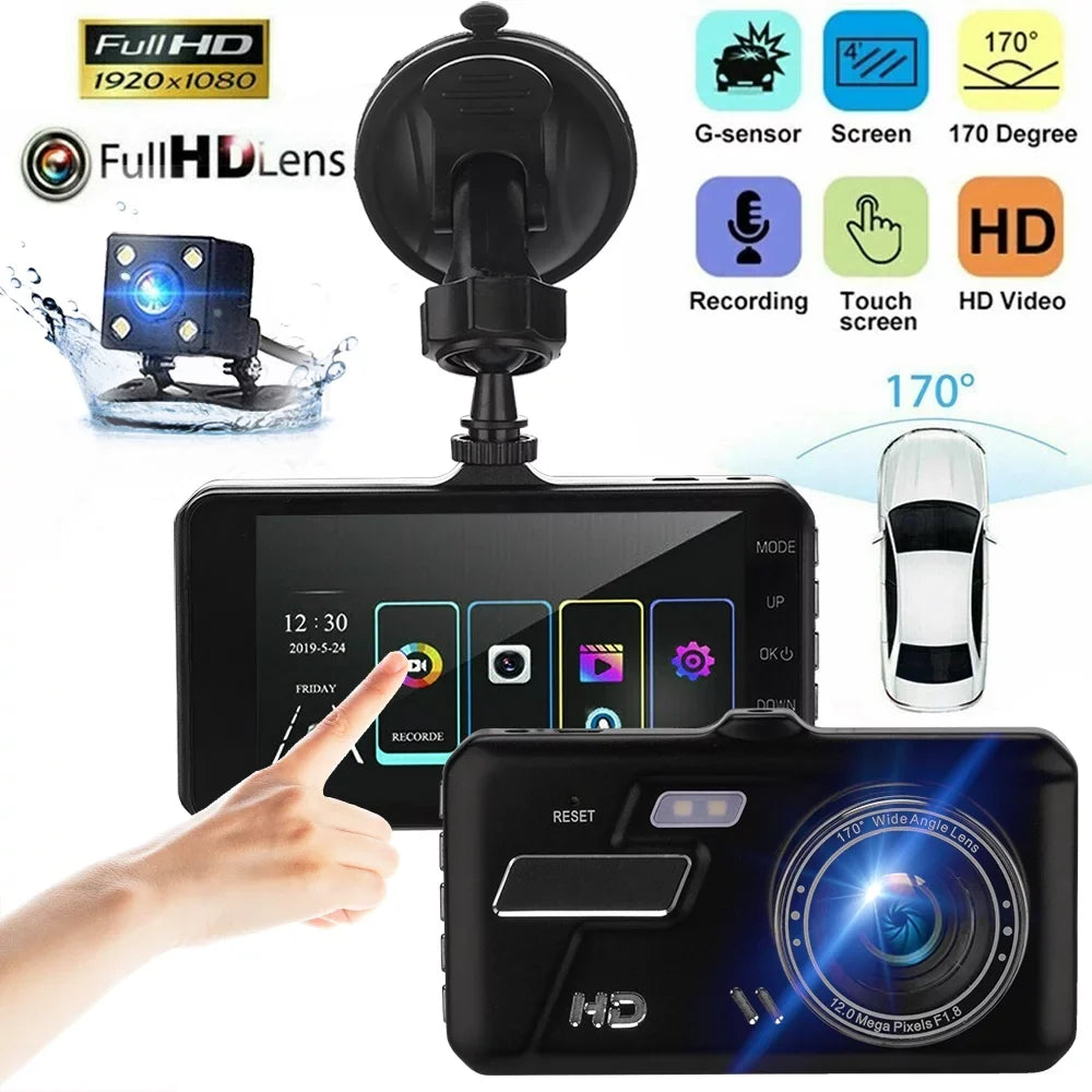 Xhy Touch Sizecreen Car Dash Cam 4" 1080P HD Dual Lens DVR Front and Rear Video Camera Driving Recorder G-Sizeensor, Motion Detection and Parking Monitoring