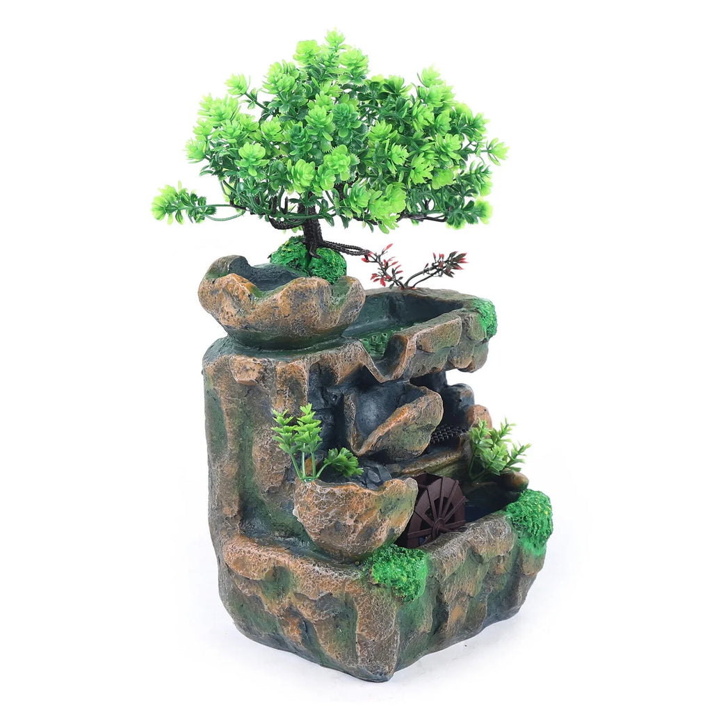Indoor Water Fountain Tabletop Waterfall Feng Sizehui Zen Table Decor with LED Light