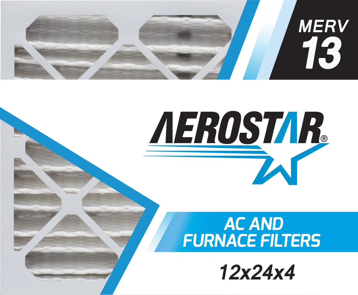 Aerostar 12x24x4 MERV  13, Pleated Air Filter, 12 x 24 x 4, Box of 6, Made in the USizeA