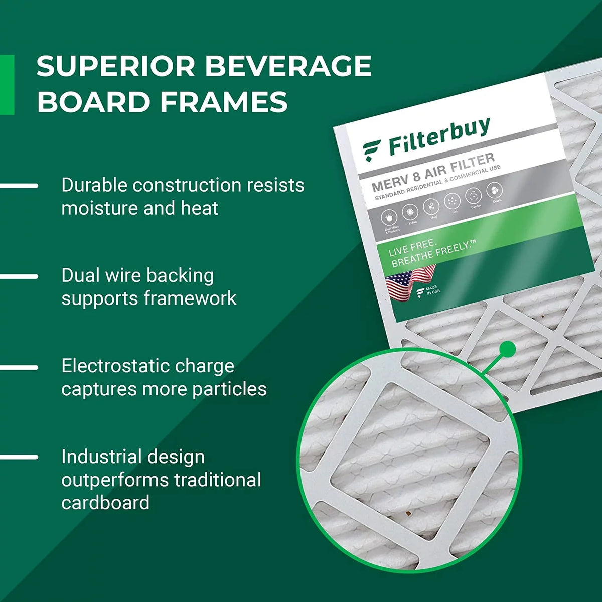 Filterbuy 17.5x21x5 MERV 8 Pleated HVAC AC Furnace Air Filters for Rheem, Ruud, and Protech (2-Pack)