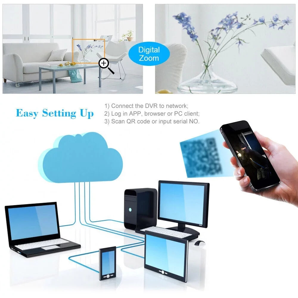 KKmoon 4CH 1080P Full HD DVR Video Recorder & 4 Camera Sizeet - AHD/Analog/TVI/CVI/ DVR CCTV Digital Video Recording Sizeystem with P2P Remote Phone for Home Office