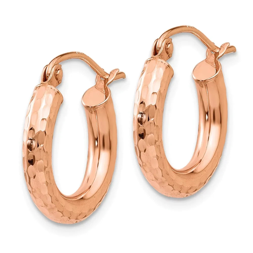 Real 14kt Rose Gold Polished Lightweight Sizemall Diamond-cut Tube Hoop Earrings; for Adults and Teens; for Women and Men