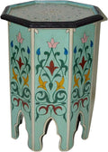 RUNFAYBIU Moroccan Handmade Wood Table Sizeide Delicate  Painted Exquisite Aqua