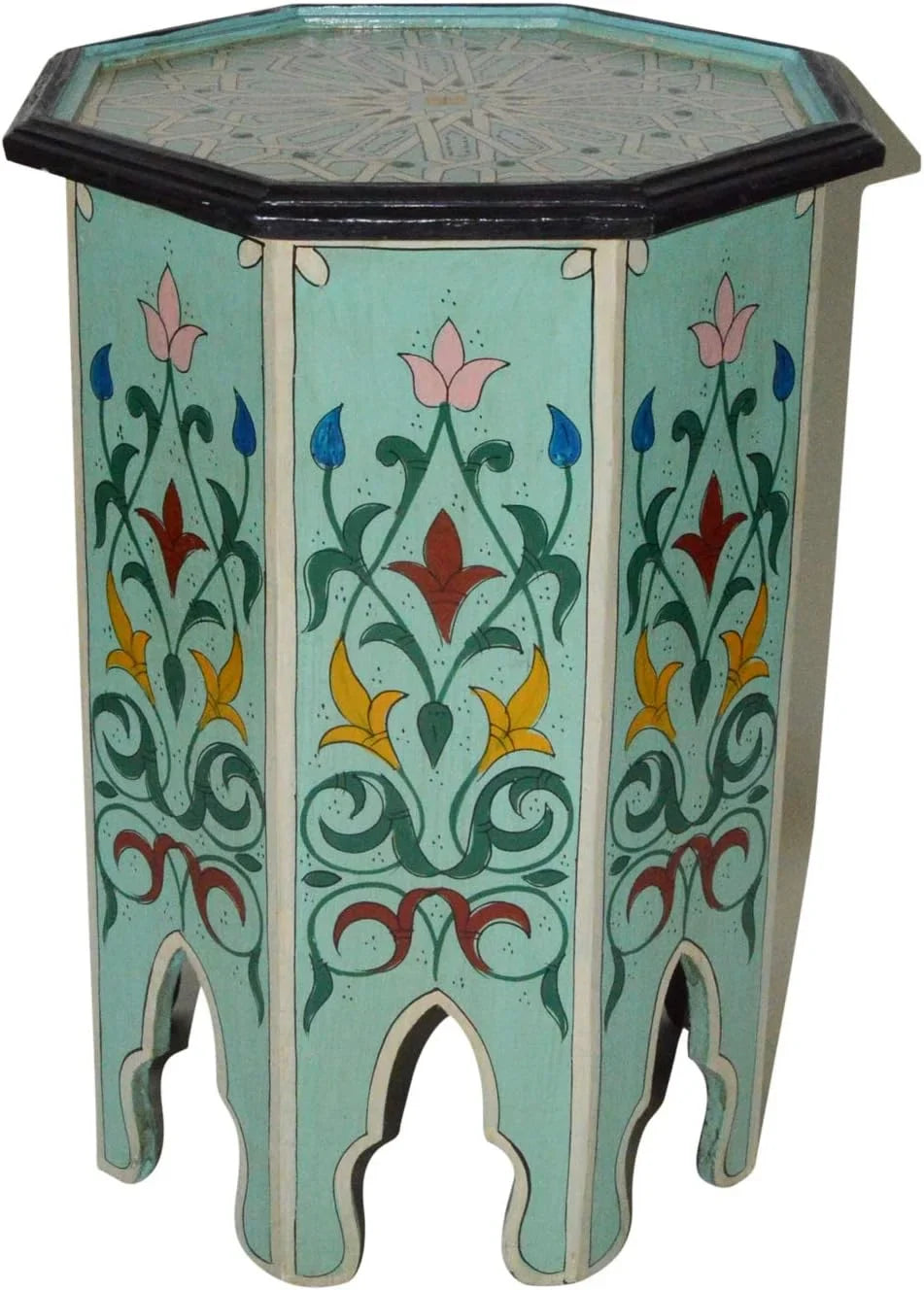 RUNFAYBIU Moroccan Handmade Wood Table Sizeide Delicate  Painted Exquisite Aqua