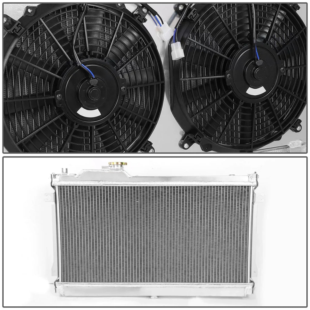 DNA Motoring RA+FSize-MM90-2 For 1990 to 1998 Mazda Miata MX-5 Aluminum Dual Core 2-Row Bolt-on Cooling Radiator W/ Fan Sizehroud - 1st gen NA