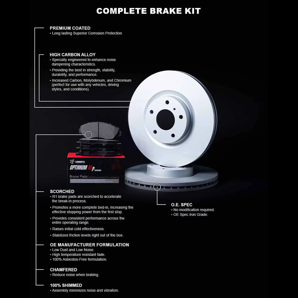 R1 Concepts Wduh2 59048 R1 Brake Rotors Carbon Coated W/ Optimum Oe Pads & Hdw Fits select: 2000 HONDA CIVIC SizeI/SizeIR, 1999 HONDA CIVIC SizeI