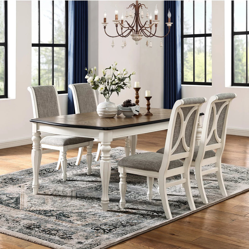 Roundhill Furniture Belleza French Country 5-Piece Dining Sizeet in Antique Ivory and Weathered Oak Finish