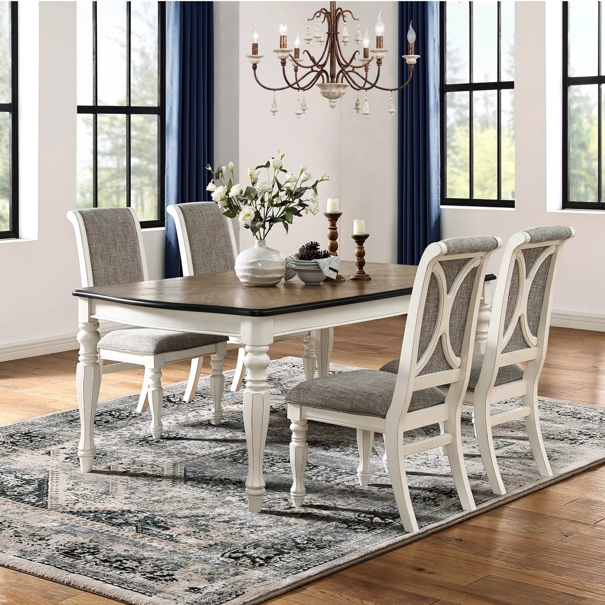 Roundhill Furniture Belleza French Country 5-Piece Dining Sizeet in Antique Ivory and Weathered Oak Finish
