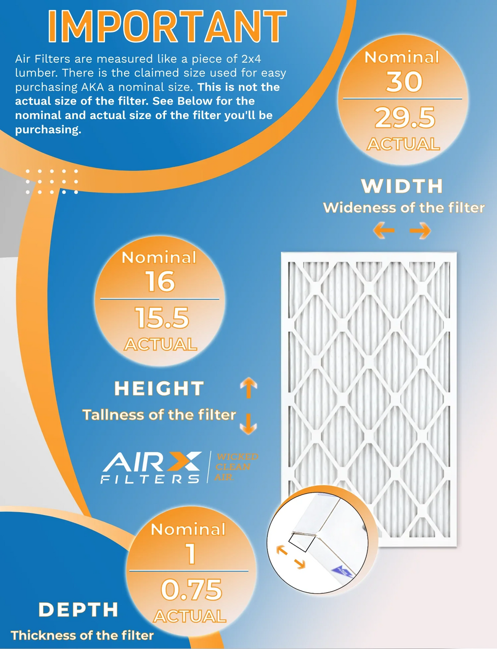 16x30x1 Air Filter MERV 8 Rating, 12 Pack of Furnace Filters Comparable to MPR 700 & FPR 5 - Made in USizeA by AIRX FILTERSize WICKED CLEAN AIR.