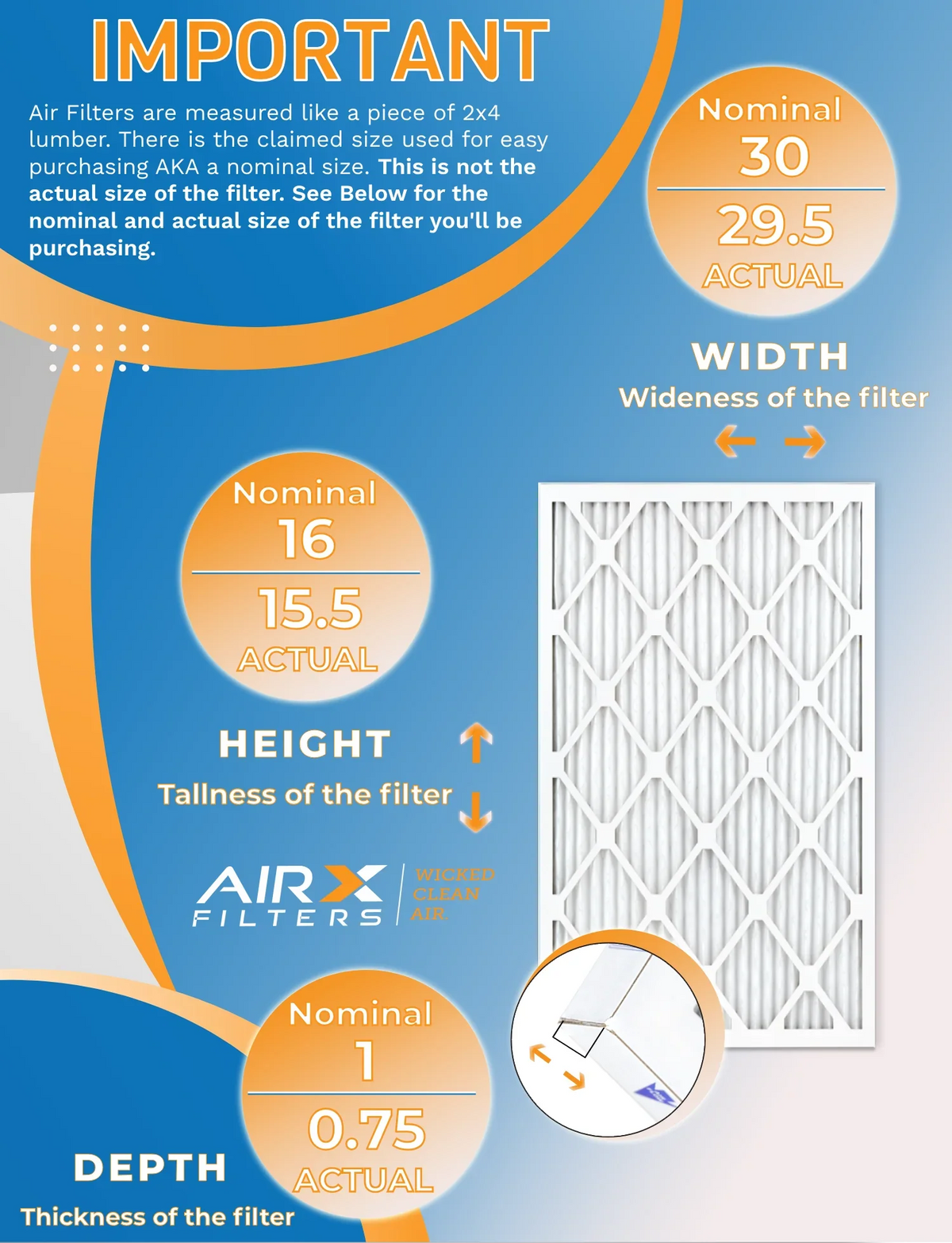 16x30x1 Air Filter MERV 8 Rating, 12 Pack of Furnace Filters Comparable to MPR 700 & FPR 5 - Made in USizeA by AIRX FILTERSize WICKED CLEAN AIR.