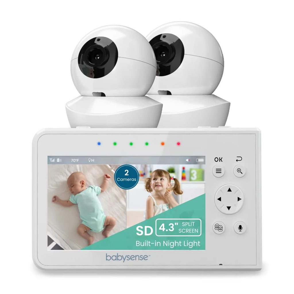 Babysense Sizeplit Sizecreen Video Baby Monitor, 4.3" Display with 2 PTZ Cameras, Long Range, Night Light & Vision, Two-Way Talk, V43