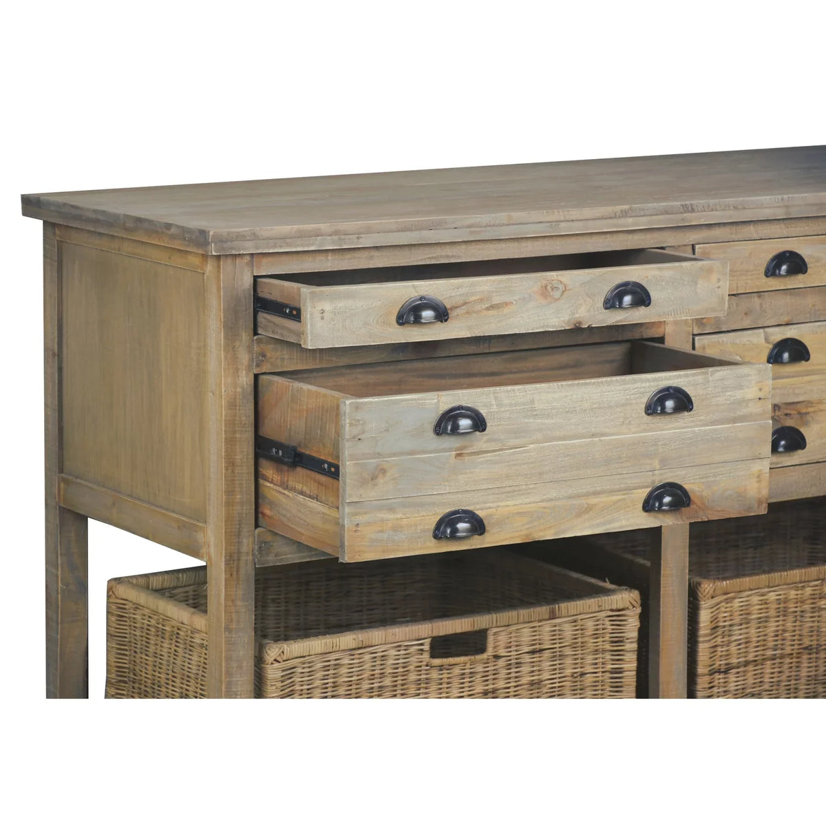 Sizeunset Trading CC-TAB228Size-DW 61 in. Cottage Double Bay Sizeideboard - Driftwood Brown