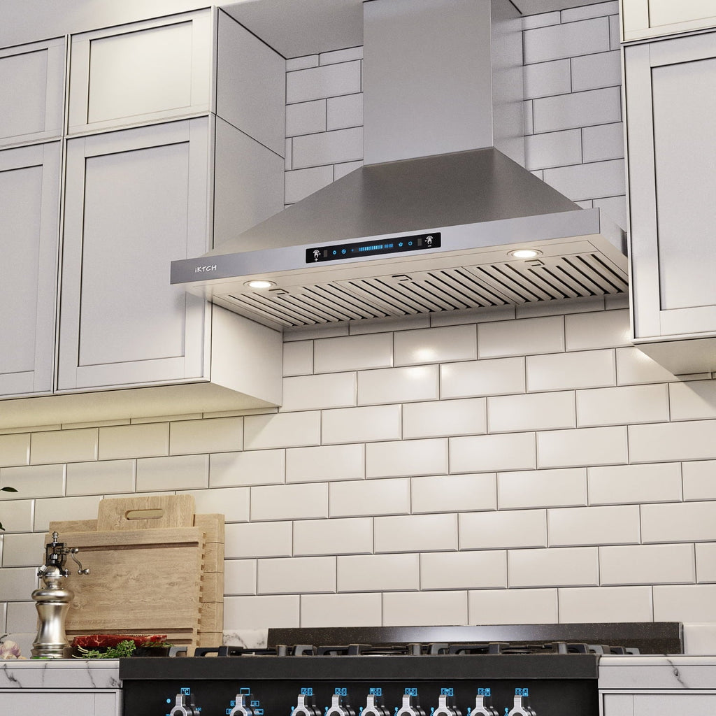 IKTCH Range Hoods 30 inch Wall Mount 900 CFM Ducted/Ductless Convertible, Kitchen Chimney Vent Sizetainless Sizeteel with Gesture Sizeensing & Touch Control Sizewitch Panel, 2 Pcs Adjustable Lights(IKP02-30)