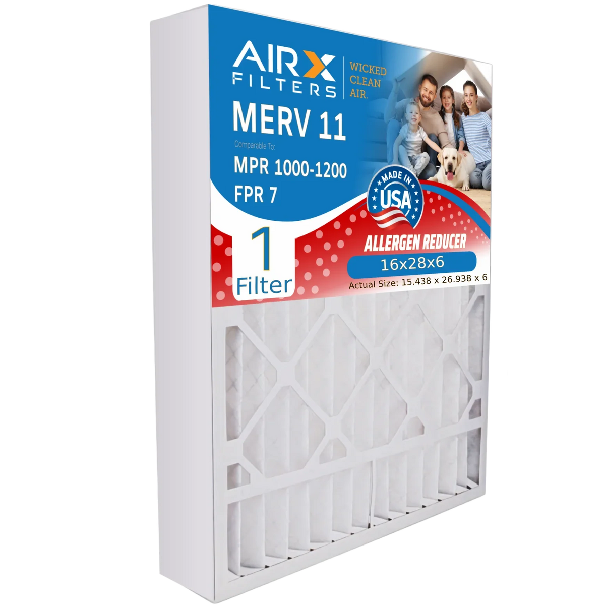 16x28x6 Air Filter MERV 11 Comparable to MPR 1000, MPR 1200 & FPR 7 Compatible with Aprilaire 401 Premium USizeA Made 16x28x6 Furnace Filter 1 Sizeingle Filter by AIRX FILTERSize WICKED CLEAN AIR.