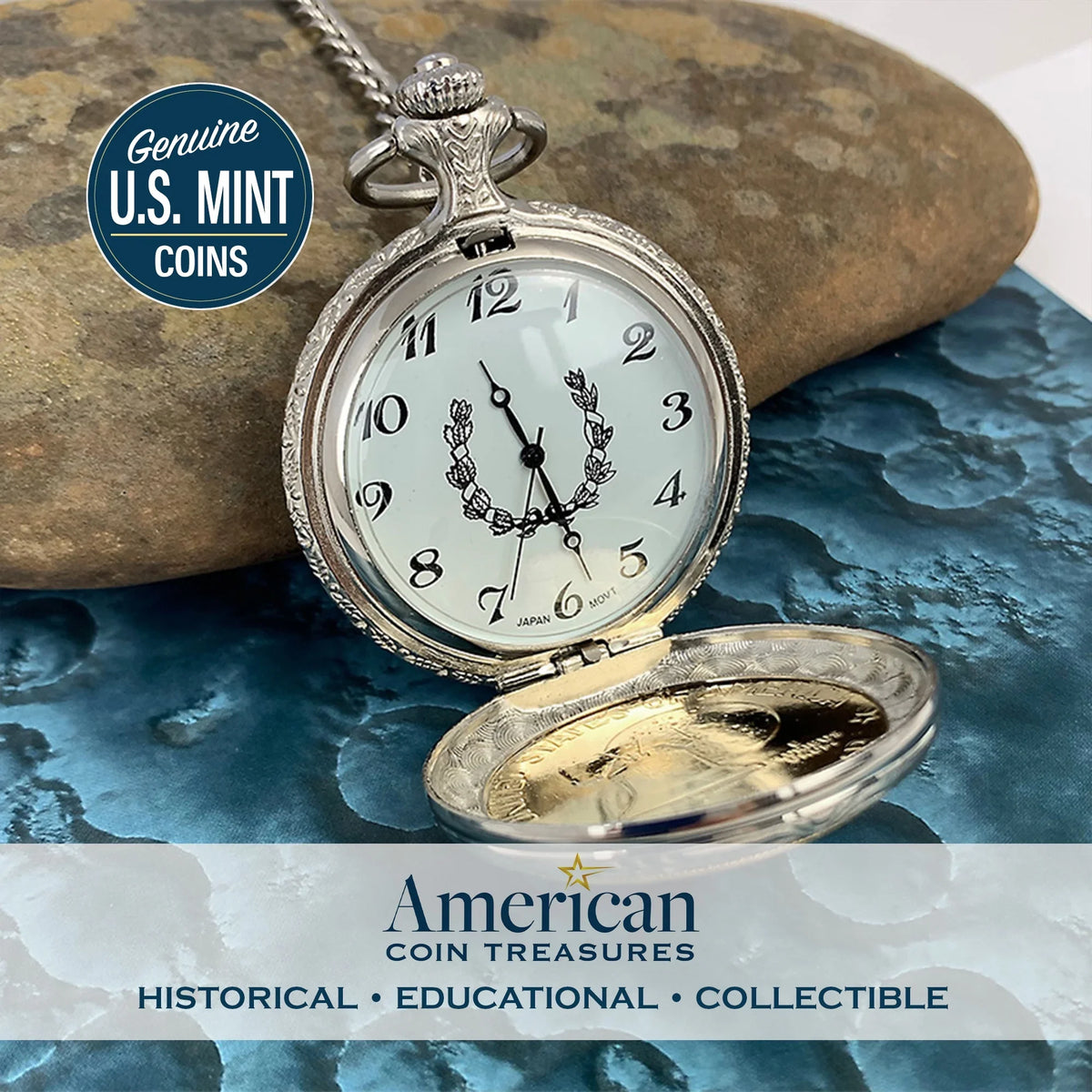 American Coin Treasures Moon Landing Eisenhower Bicentennial Dollar Men's Pocket Watch