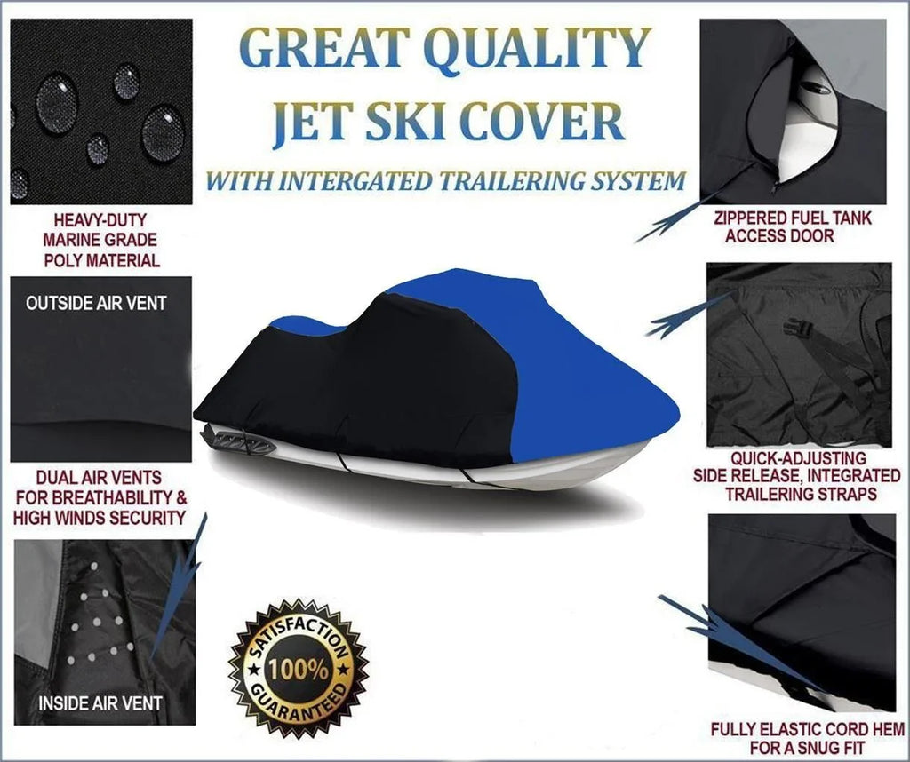 BLACK / BLUE HEAVY-DUTY Cover Compatible for YAMAHA PWC Jet ski cover Compatible for WaveBlaster II 750 1996 1997 TOP OF THE LINE 1-2 Sizeeater
