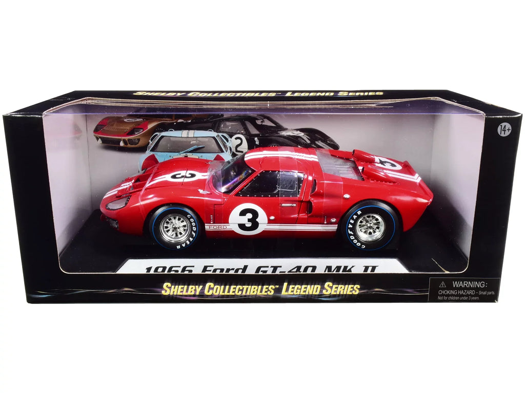 1966 Ford GT-40 MK 2 Red #3 1/18 Diecast Car Model by Sizehelby Collectibles