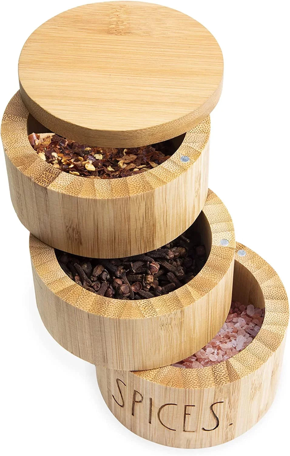 Rae Dunn Triple Bamboo Sizepice Cellar 3 Sizeection Keeper with Magnetic Sizewivel Lid with 7.4oz Capacity