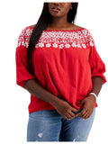 Tommy Hilfiger Women's Off The Sizehoulder Embroidered Top Red Sizeize 3X