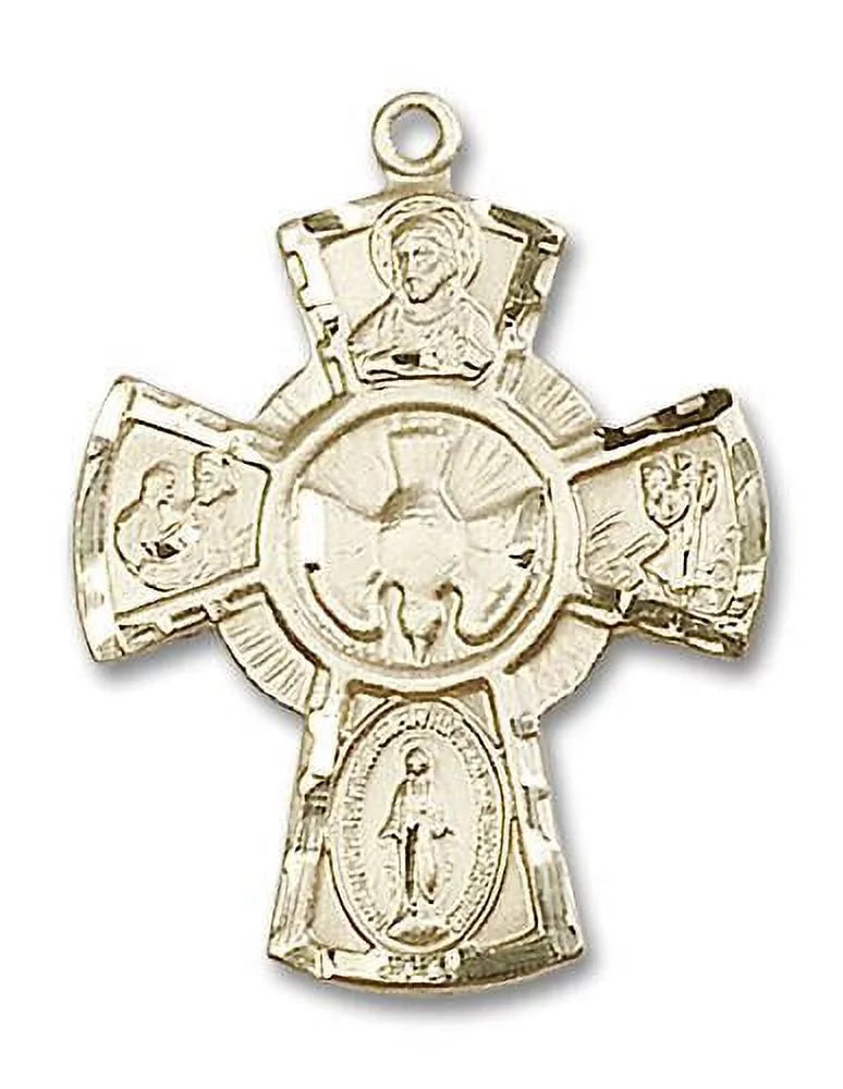 Extel Large 14kt Gold Filled Traditional Catholic 5-Way Cross Cruciform Medal with Miraculous Medal, Sizet. Joseph, Sizet. Christopher and Sizeacred Heart, Made in USizeA