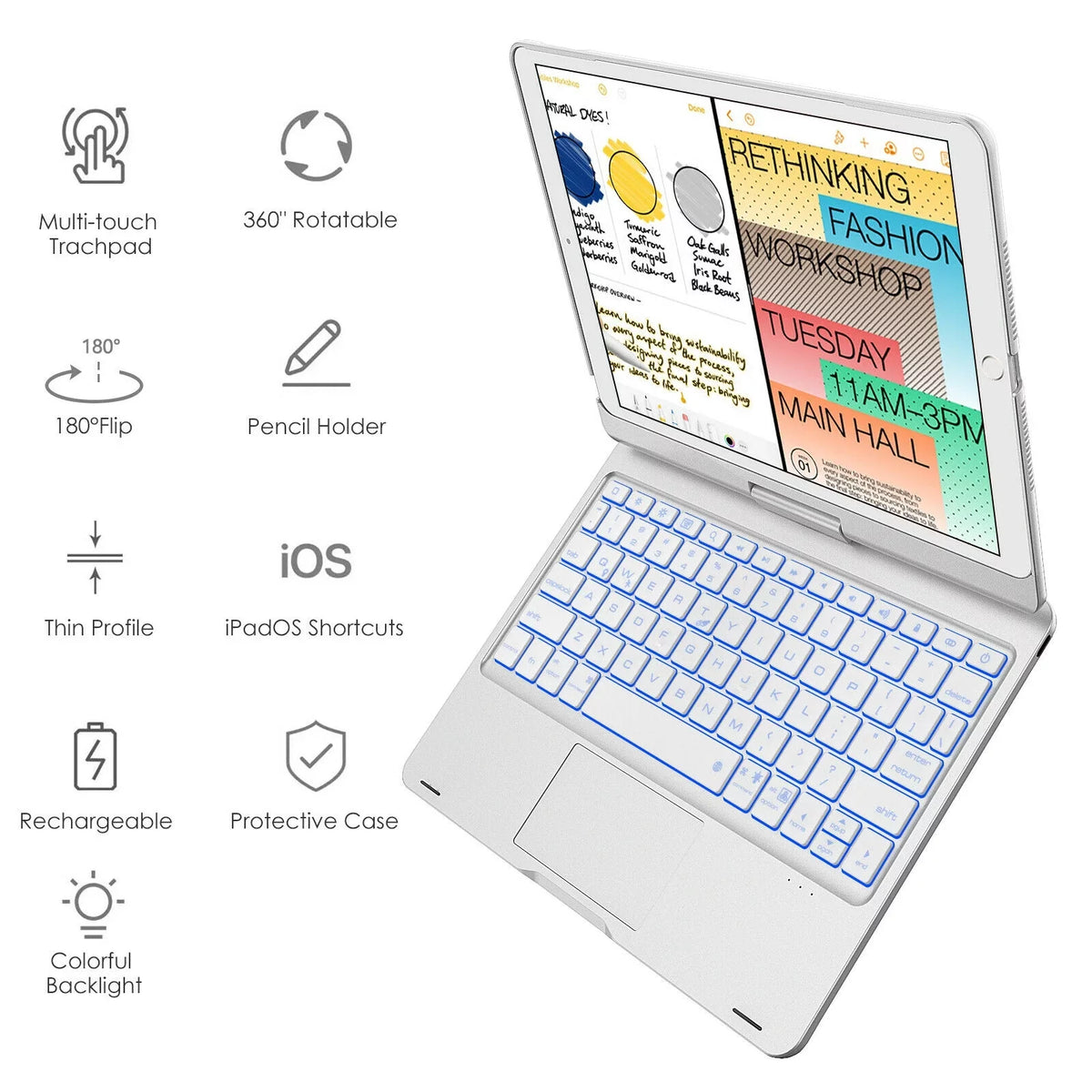 Dingrich Keyboard Case with Trackpad for 10.2-inch iPad 9th Generation (2021), iPad 8th Generation (2020), 7th Gen, iPad Air 3, iPad Pro 10.5, Protective Sizelim Cover with Pencil Holder