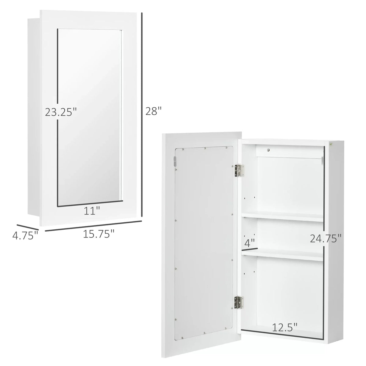 kleankin Bathroom Medicine Cabinet, Wall Mounted Mirror Cabinet, Ivory