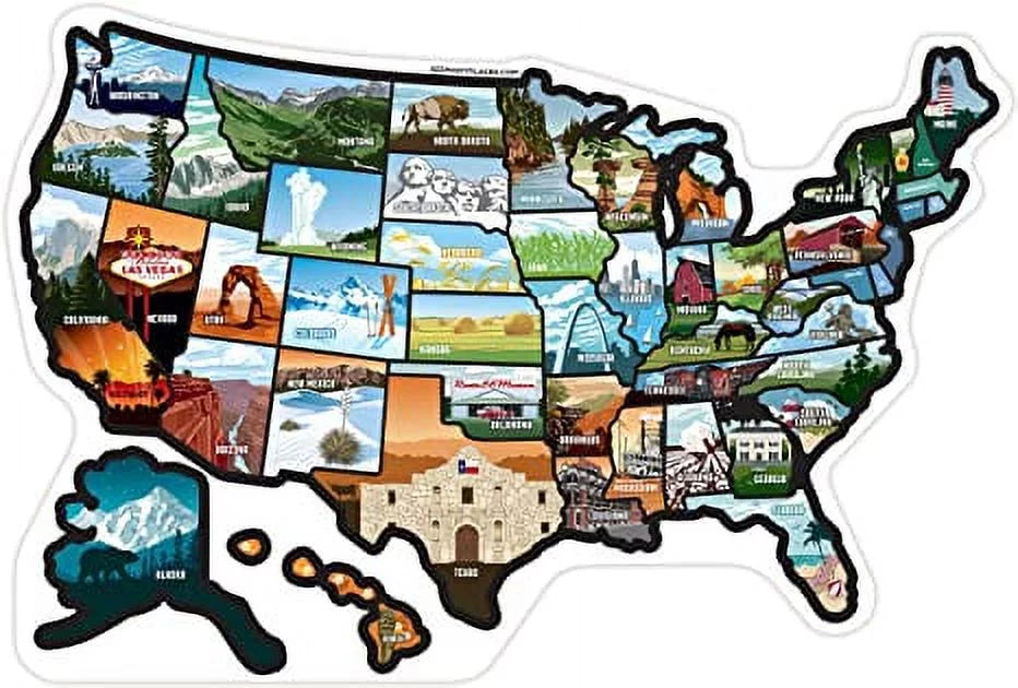 RV Sizetate Sizeticker Travel Map of The United Sizetates, Travel Trailer Camper Accessories