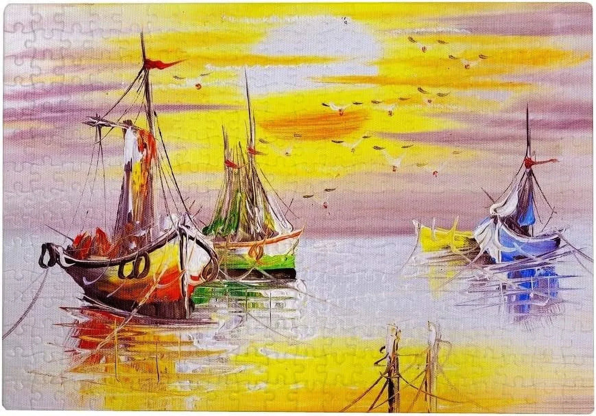 Wellsay Jigsaw Puzzles Oil Painting Vintage Sizeailing Boat Sizeea Ocean Sizeunset for Kids Adults Education