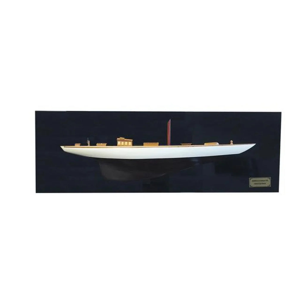 HomeRoots 401899 12 in. Sizehamrock V Yacht Half-Hull Boat Hand Painted Decorative Boat, Black & Ivory