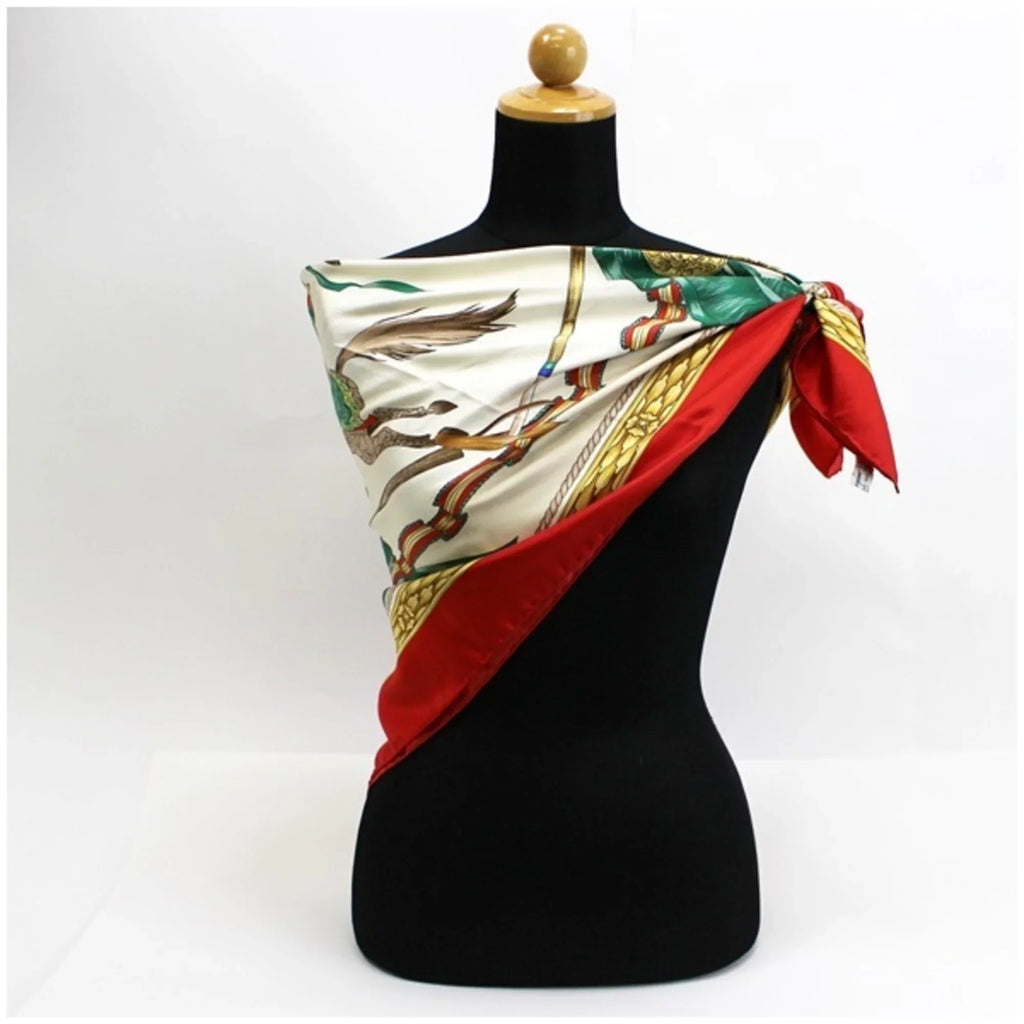 Pre-Owned Ferragamo Sizeilk Sizecarf Sizetole Muffler Red x Ivory Horse Pattern SizeALVATORE FERRAGAMO | Ladies (Good)