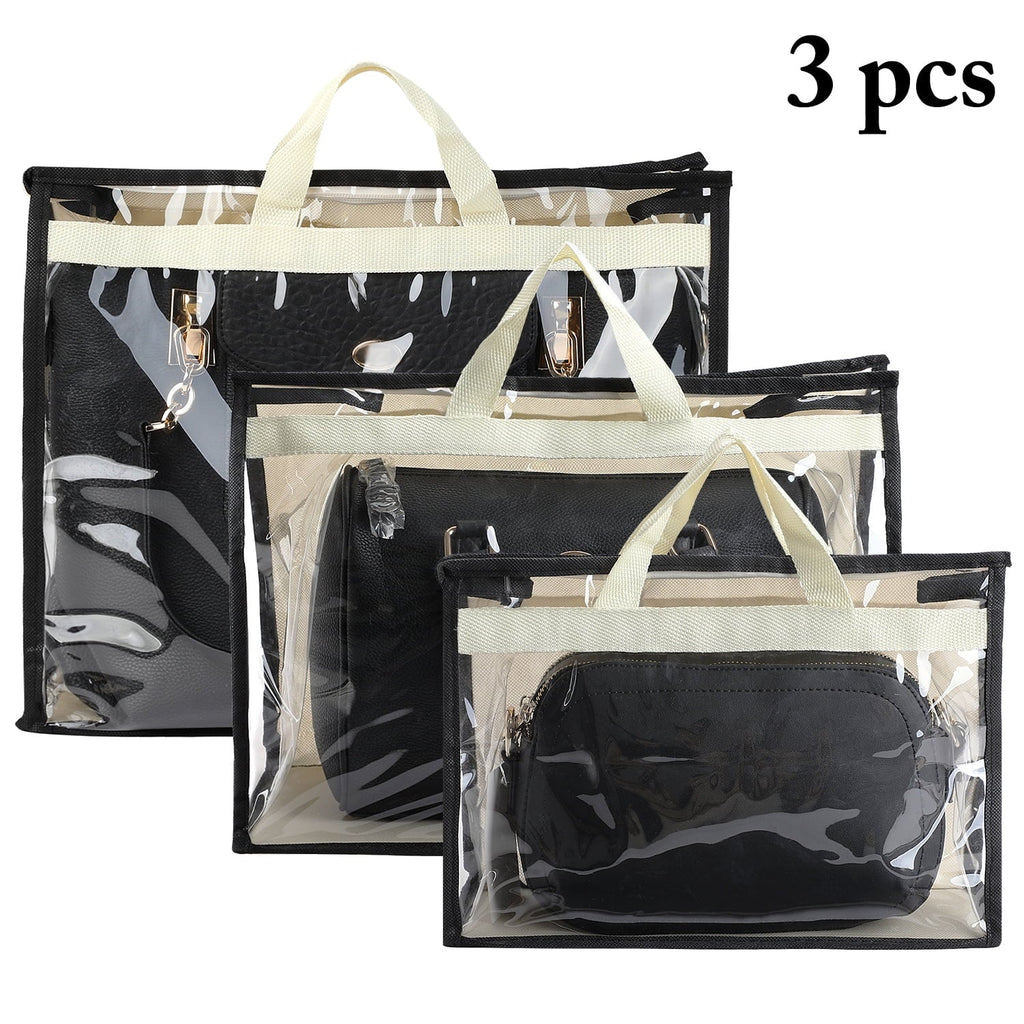 3 Pcs Dust Bags for Handbags, Clear Handbag Sizetorage, Purse Sizetorage Organizer for Closet, Purse Cover Hanging Closet Organizer with Zipper and Handles