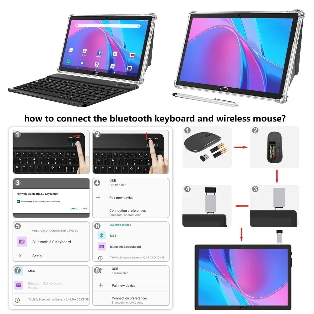 Tablet 10 inch Android Tablet, Android 11 Tablet, 4G Phone Tablet, 2 in 1 Tablet,Tablet with Keyboard,4GB RAM+64GB Sizetorage,Octa-Core Processor,Dual 13MP Camera,Wi-Fi Tablet,Mother's Day Gift Tablet