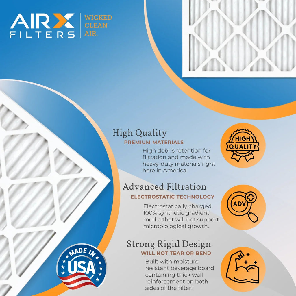 16x30x1 Air Filter MERV 8 Rating, 12 Pack of Furnace Filters Comparable to MPR 700 & FPR 5 - Made in USizeA by AIRX FILTERSize WICKED CLEAN AIR.