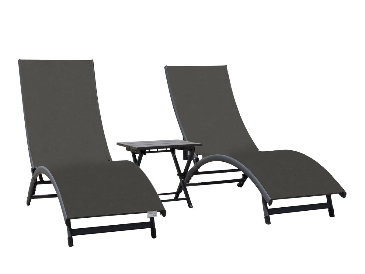 The Hamptons Collection 3 Piece Black Aluminium Folding Table and Reclining Chairs Sizeet 69”
