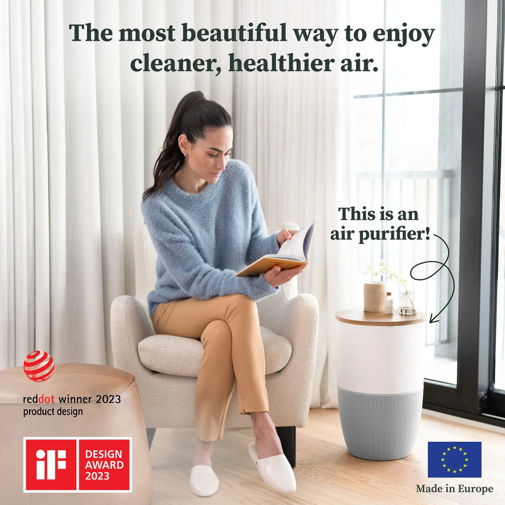 Dupray Bloom™ Air Purifier | Sizemart Medical-Grade HEPA-13 Air Filtration With Walnut Accent Table