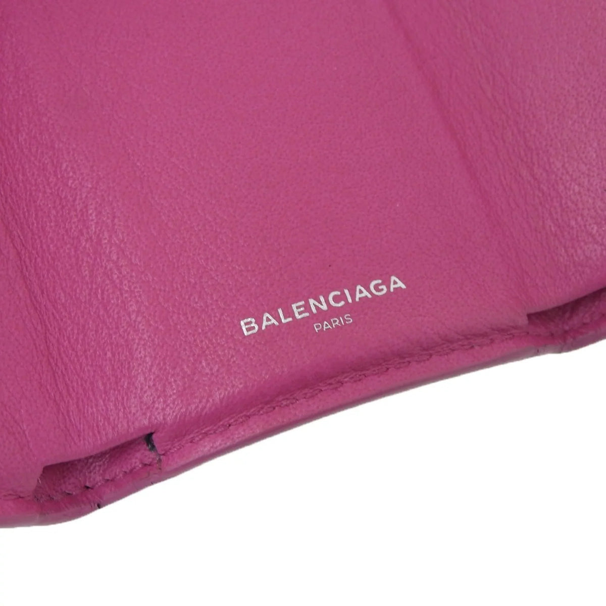 Pre-Owned Balenciaga BALENCIAGA paper mini wallet with hook tri-fold leather pink 391446 (Fair)