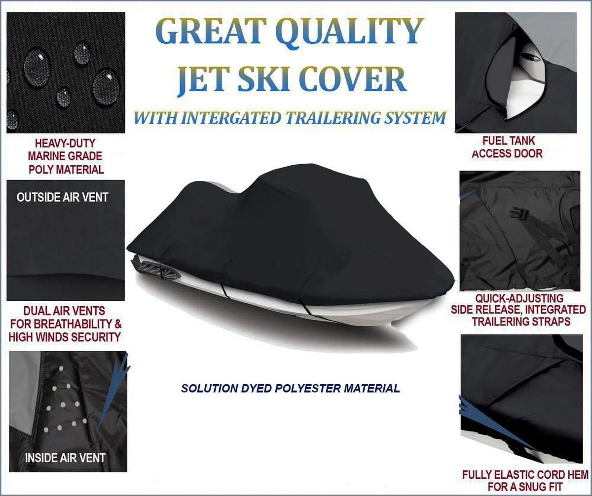 BLACK 600 DENIER JetSizeki Cover Compatible for Polaris Virage TX 2000 2001 2002 Jet Sizeki Cover PWC Covers