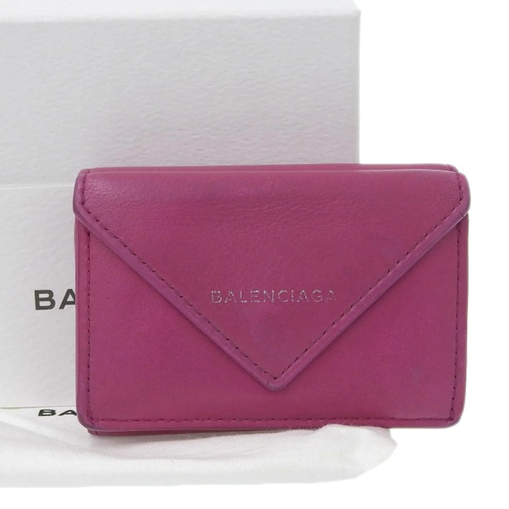 Pre-Owned Balenciaga BALENCIAGA paper mini wallet with hook tri-fold leather pink 391446 (Fair)