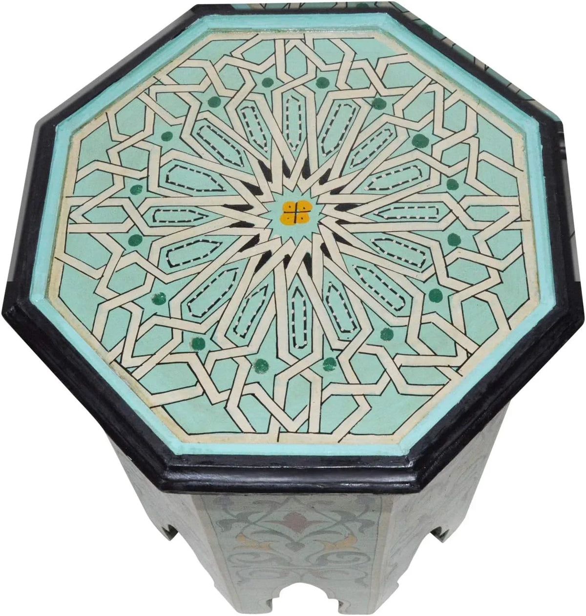 RUNFAYBIU Moroccan Handmade Wood Table Sizeide Delicate  Painted Exquisite Aqua